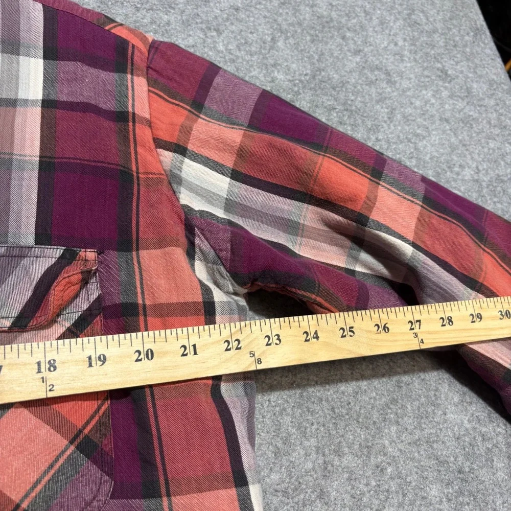St Johns Bay Mens Large Tall Quilted Flannel Shirt Jacket Plaid Red Purple